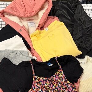 Old Navy Girls L (10-12) Bundle - 9 Pieces - Coats, Leggings, Sweaters
